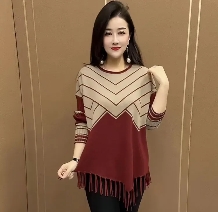 新款时尚淑女范气质休闲宽松款百搭流苏大版衫