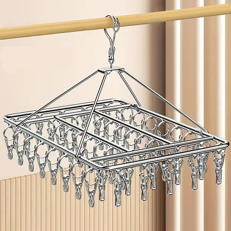 衣架不锈钢晾衣架多夹子袜子架晾家用挂衣架神器多功能防风宿舍架