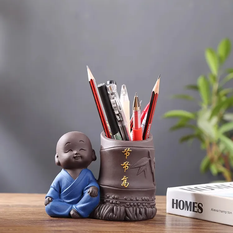 高档创意节节高笔筒摆件陶瓷办公室学生桌面复古中国风多功能收纳