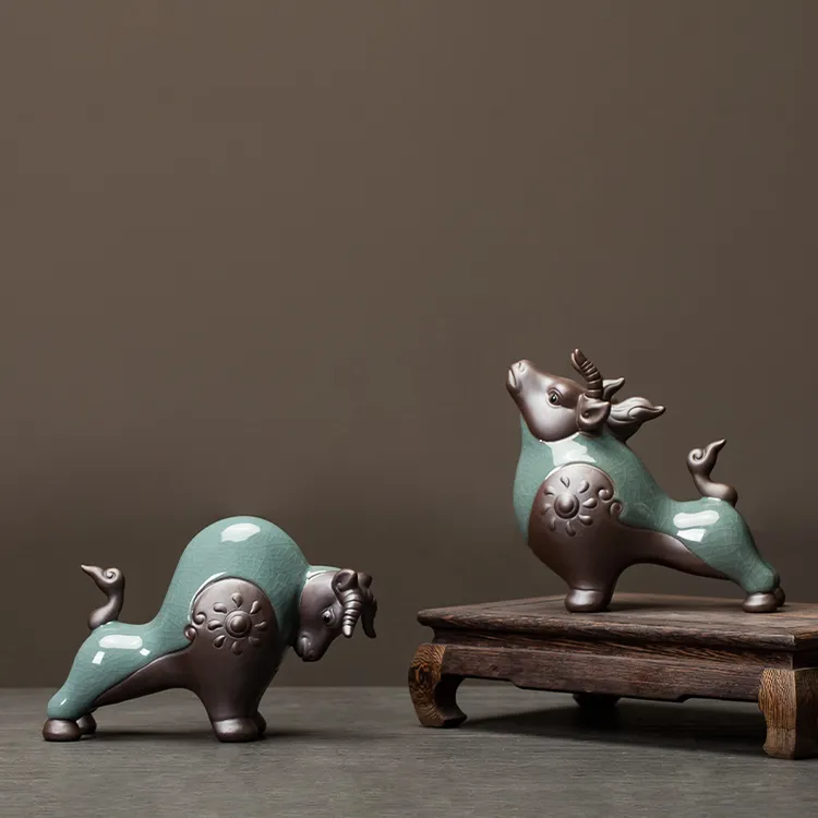 新款陶瓷摆件十二生肖牛摆件高档玄关酒柜书架茶桌电视柜桌面装饰
