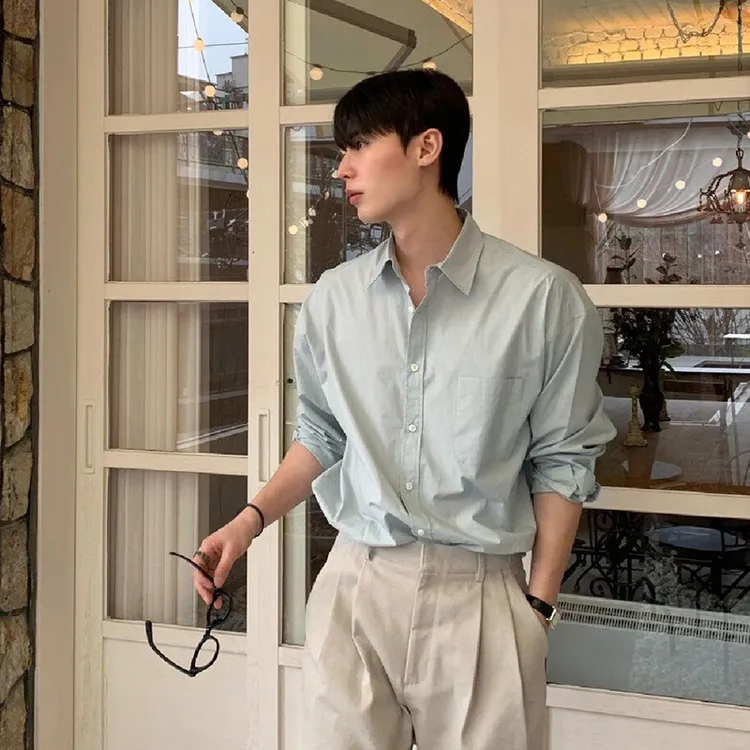 ascloqiao新款男士韩版衬衫高级感简约宽松衬衣痞帅长袖薄款上衣