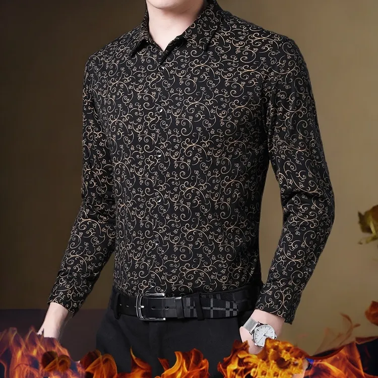 8802加绒衬衫长袖中年男加绒加厚长袖衬衫经典衬衣修身衬衣保暖衣