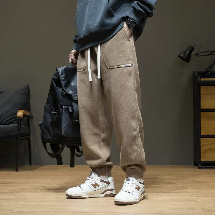 2024新款雪尼尔运动卫裤男秋冬宽松大码加肥长裤子冬季加绒休闲裤