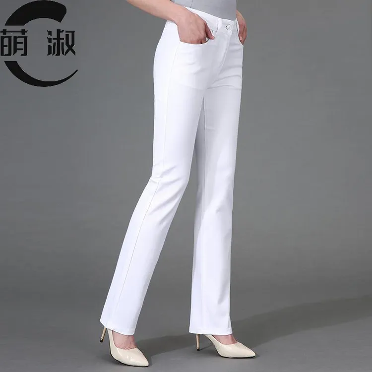 白色裤子秋冬女款加绒2025新款高腰直筒弹力宽松休闲修身大码长裤