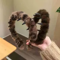 韩系复古豹纹带齿毛绒发箍女防滑洗脸发卡头箍X