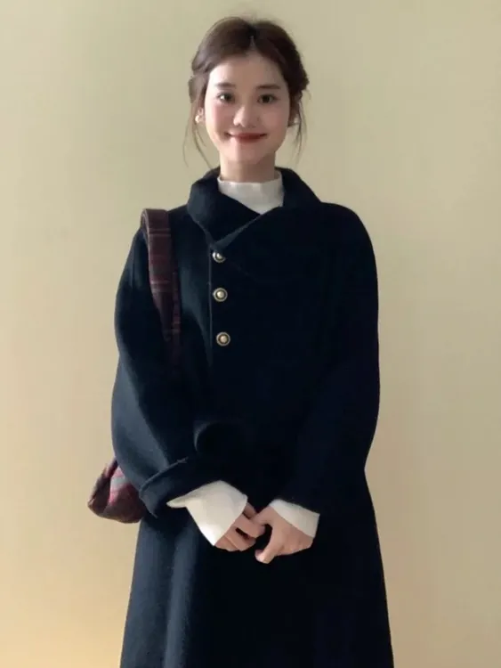 黑色呢子大衣女秋冬高级感毛呢外套2024年新款小个子加厚今年流行