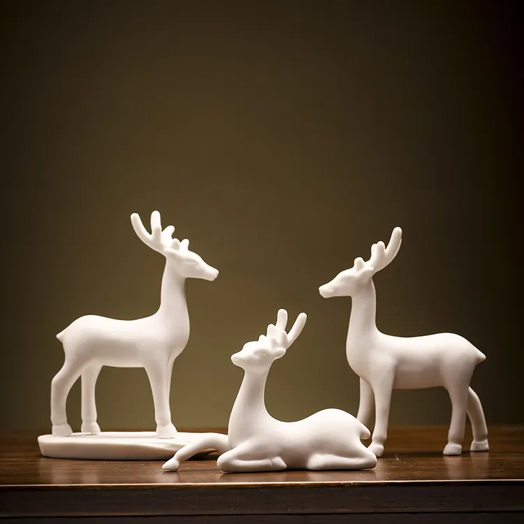 陶瓷可爱动物小鹿手工艺品茶盘茶宠家居客厅书房玄关盆景装饰摆件