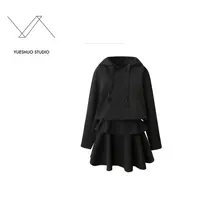 【魔法套装】黑色连帽卫衣裤裙套装 时尚休闲 微胖大码 显瘦 秋季