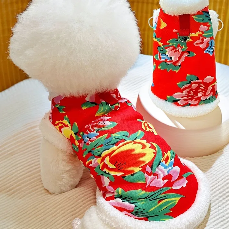 宠物狗狗猫咪东北花棉袄大花袄喜庆过年保暖冬季防掉毛小中大型犬