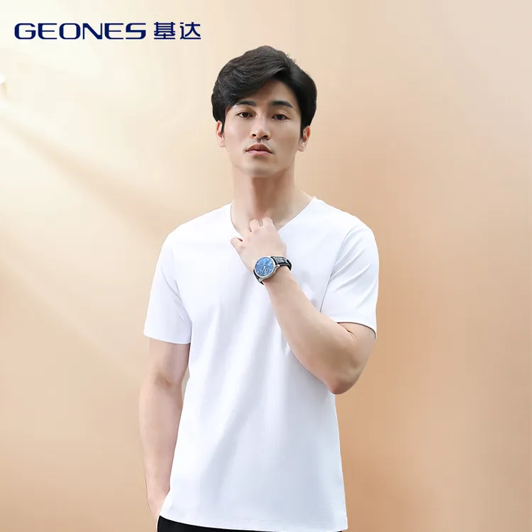 【丝光莱卡棉】男女款纯色简约t恤V领情侣款正肩短袖透气经典百搭