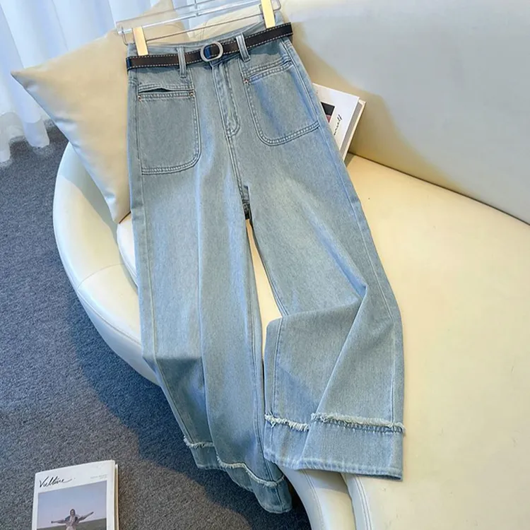 妙臻奶奶裤牛仔裤女高腰百搭韩版小个子女孩显瘦九分阔腿裤子2218