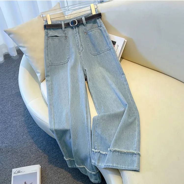 妙臻爆款牛仔奶奶裤阔腿牛仔裤女小个子女孩显瘦九分新款裤子2218