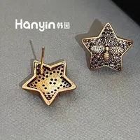 铜合金合成锆石耳饰 925银针不对称五角星CD小蜜蜂耳钉AAA