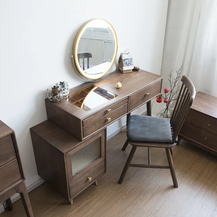 胡桃木色小户型台卧室床头家用收纳化妆梳妆柜卧室家用梳妆台影楼