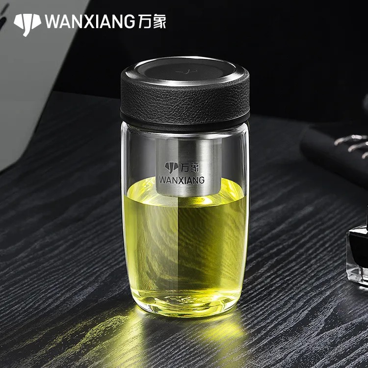 万象单层玻璃杯高档鹅蛋杯办公泡茶水杯便携带盖耐热喝水杯大容量