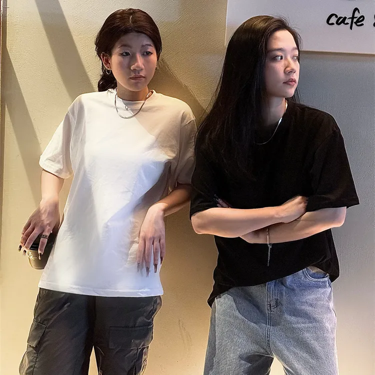 2024新款240克重磅纯棉圆领短袖男女T恤宽松百搭简约透气纯色