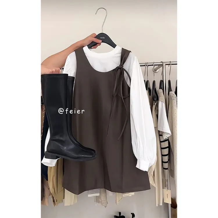 秋季温柔系穿搭女2025新款韩系小香风背心裙法式休闲衬衫两件套装