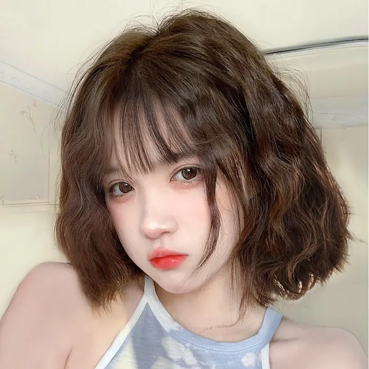 假发短发女夏季全头套式网红圆脸短卷发自然减龄羊毛卷仿真假发套