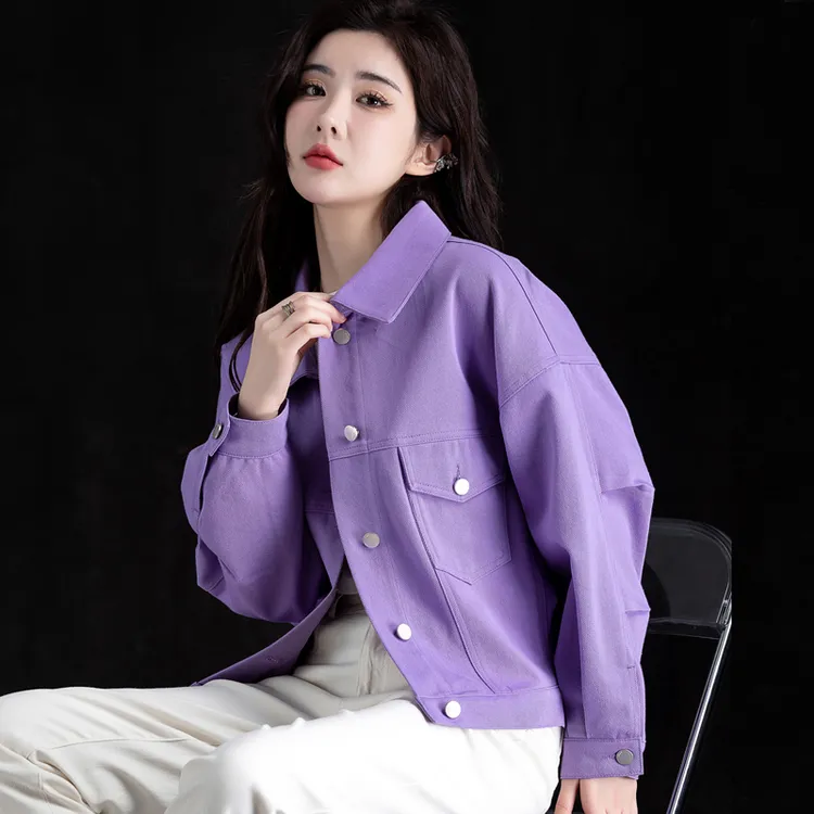 紫色短款牛仔外套女款爆款2025新款小个子显瘦上衣高级感宽松夹克