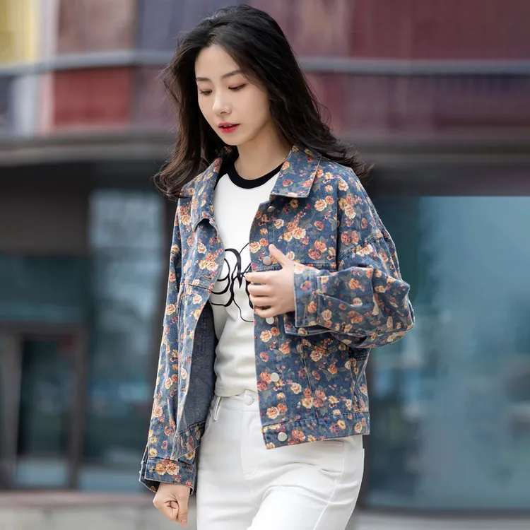 女士高端印花牛仔外套女款2025新款秋季上衣设计感小众夹克小个子