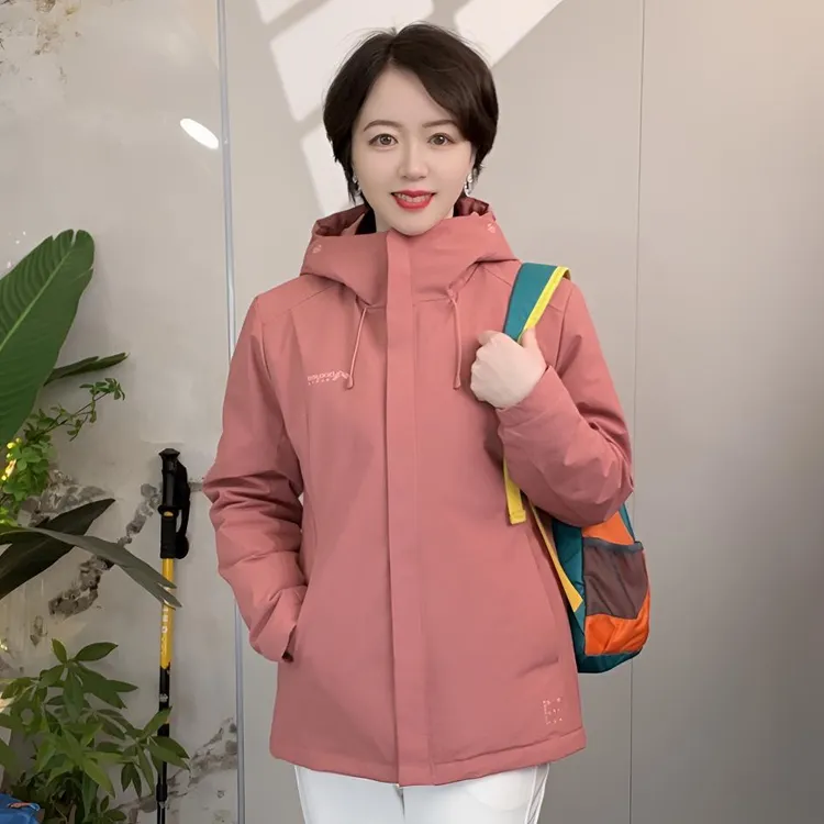 豹迹秋冬加厚加棉冲锋衣女户外运动棉衣防风防水保暖外套连帽棉服