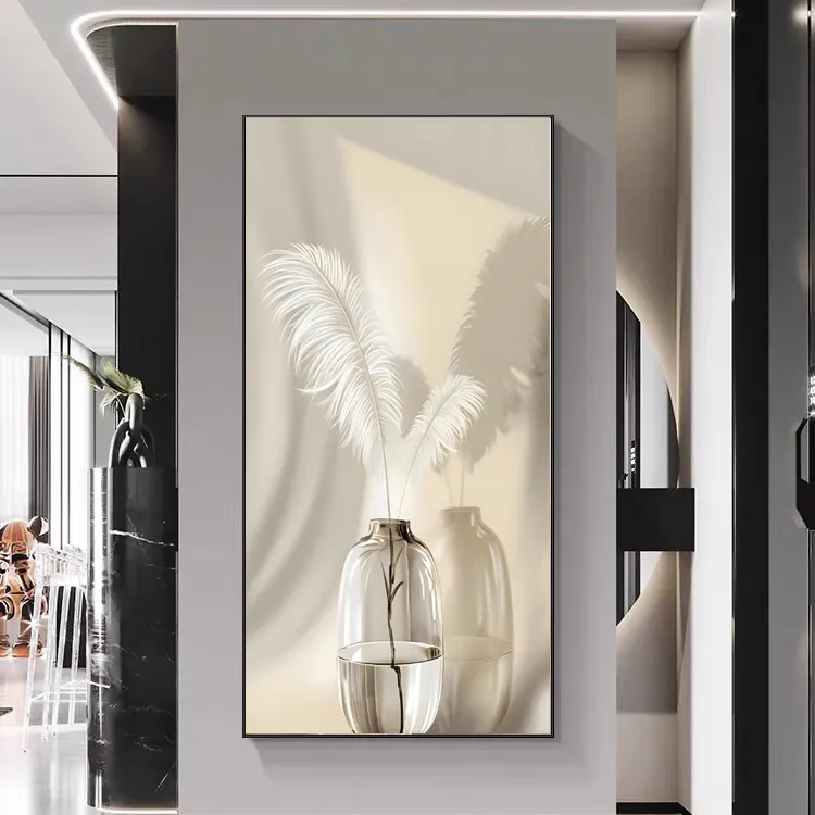 羽毛高级感玄关装饰画现代简约轻奢酒店别墅民宿背景墙晶瓷装饰画
