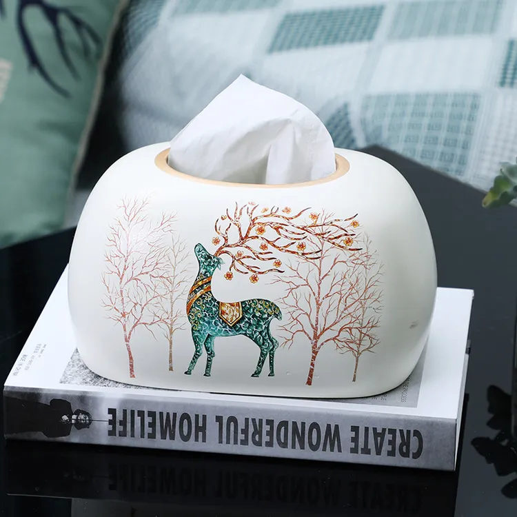 陶瓷美式纸巾盒轻奢风纸抽盒抽纸盒欧式奢华客厅茶几摆件餐巾纸盒