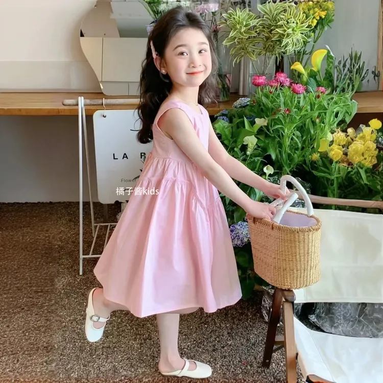 女童大裙摆粉色背心裙2025夏新款儿童无袖连衣裙洋气女孩全棉裙子