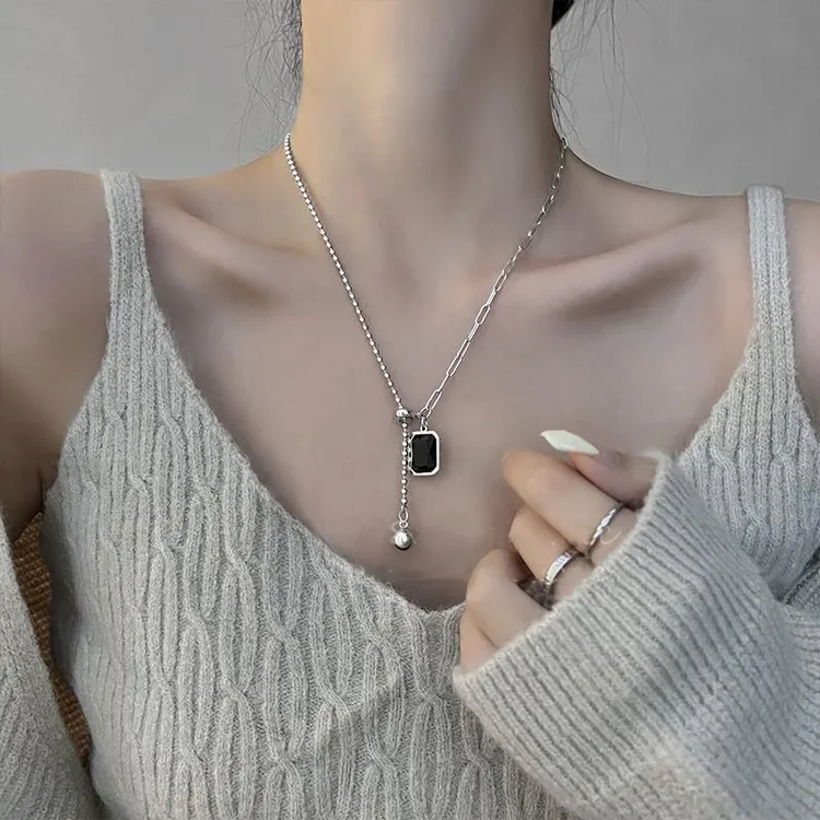 钛钢项链 新款拼接项链女ins小众设计高级毛衣链爆款锁骨链配饰