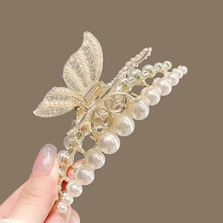 超仙蝴蝶珠珠抓夹夏季甜美可爱发夹女发抓头饰