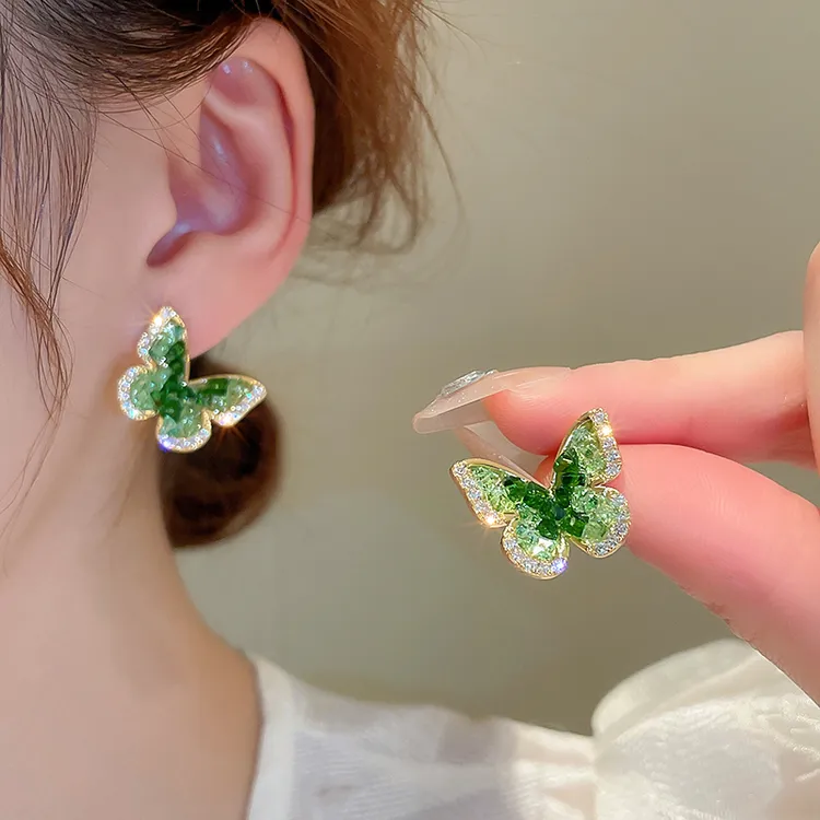 合金仿水晶耳饰 超仙蝴蝶耳钉女小众设计感独特耳环新款精致耳饰