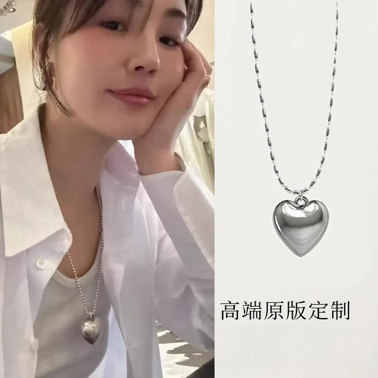 合金项链 向日葵欧尼同款爱心项链长款心形吊坠配饰女高级感叠戴