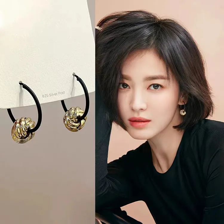 合金耳饰 黑色复古金属耳环女港风圈圈耳钉小众设计耳圈气质耳饰