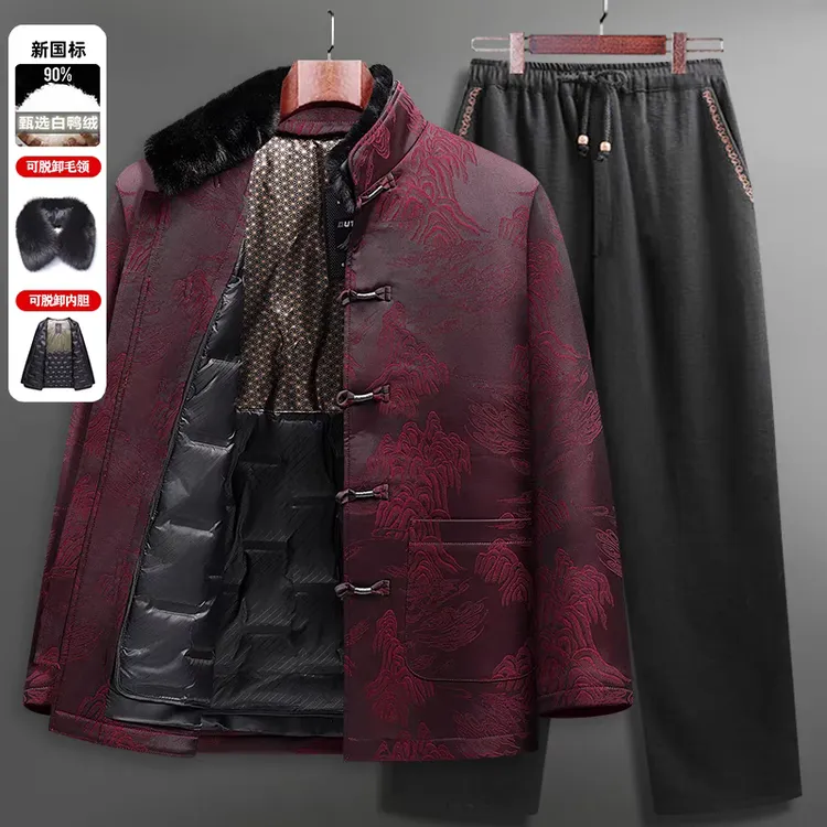 中老年唐装男脱卸内胆服外套中式国风爸爸装老人生日过寿喜庆衣服