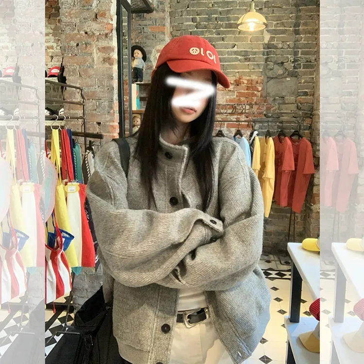 2025新款立领浅灰色夹棉毛呢短外套女冬新款百搭高级感棉服上衣女