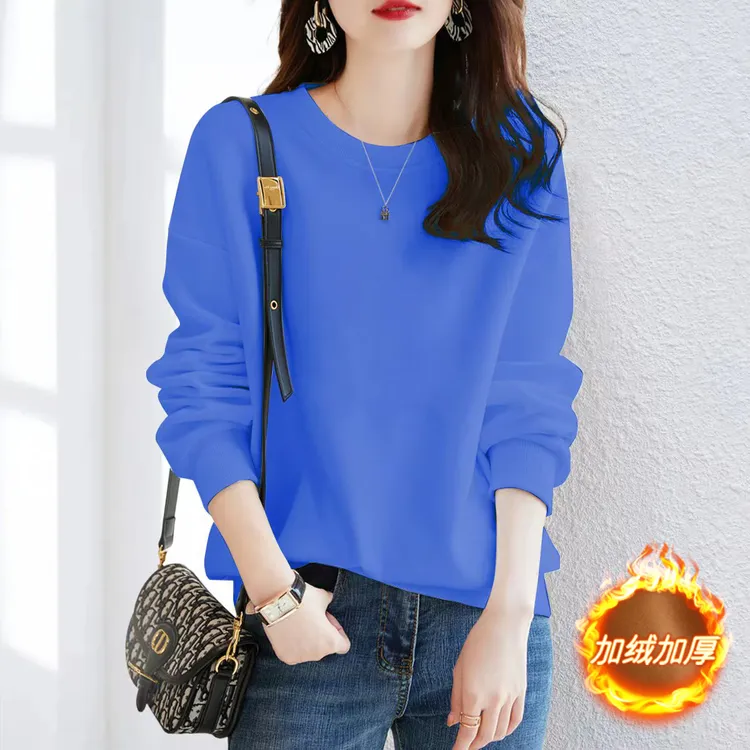 【加绒加厚】秋冬新款圆领卫衣女宽松显瘦休闲百搭洋气韩版女装上衣