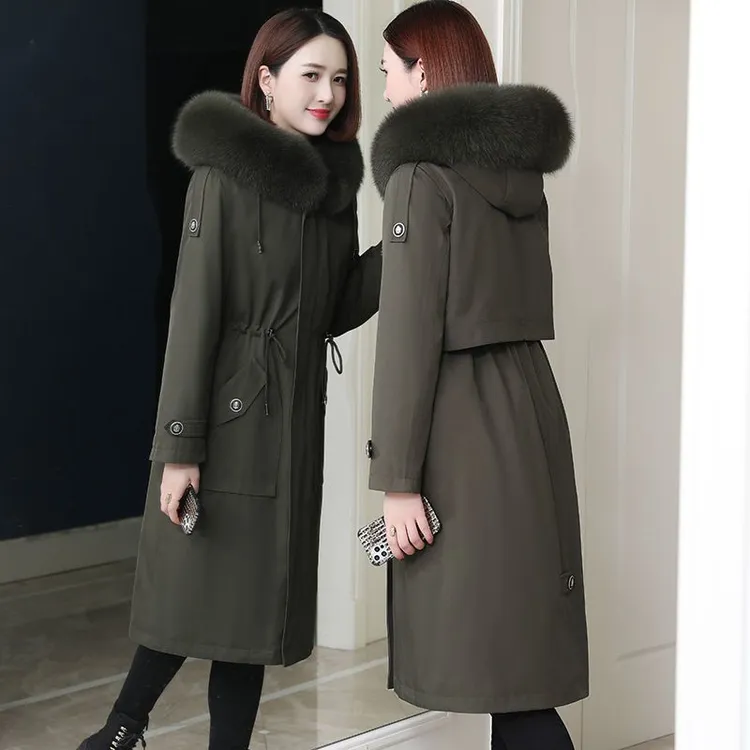 2025冬季新款派克服女皮草獭兔毛内胆可拆卸狐狸毛大衣中长款外套