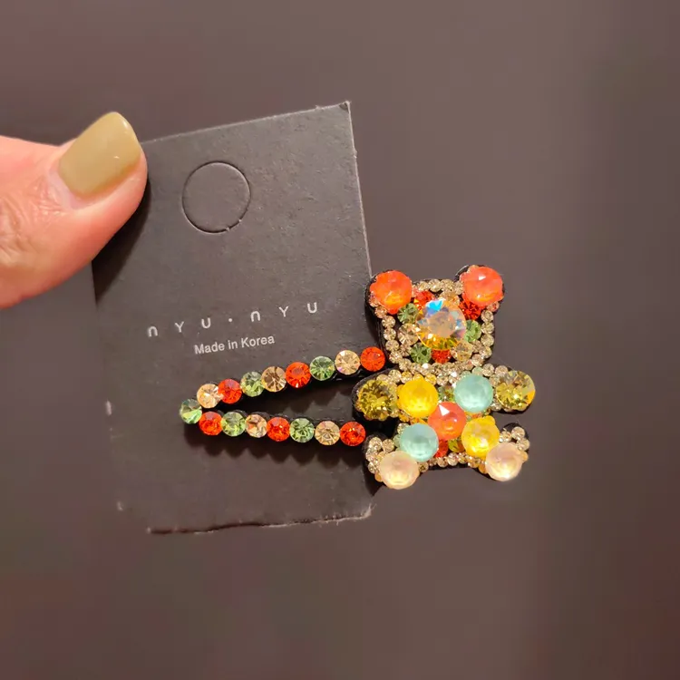 韩国施家水晶bb夹高档刘海夹韩版发卡轻奢碎发夹可爱边夹小熊发饰