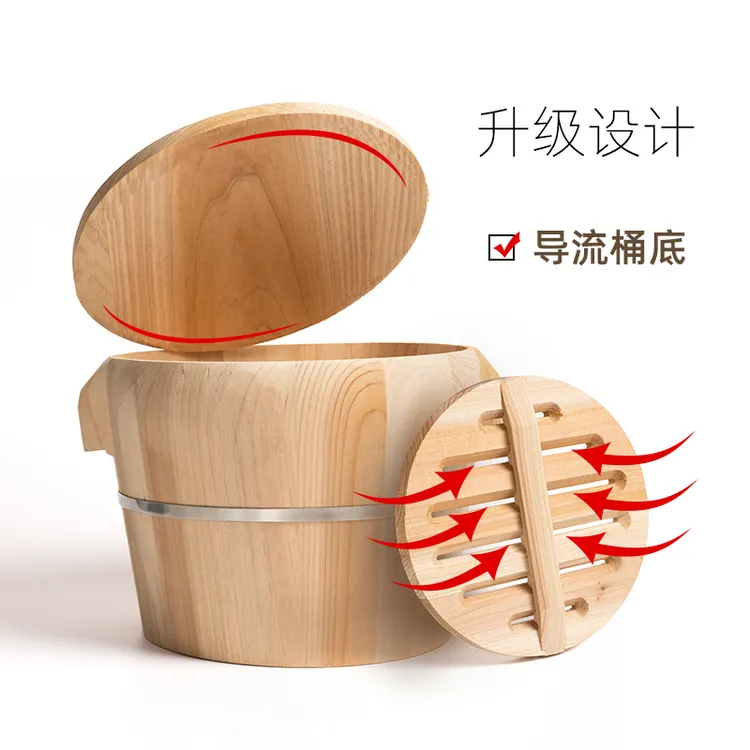 (扁圈升级内切底木桶)蒸天福杉木原木商用蒸米木饭桶木甑子纯手工