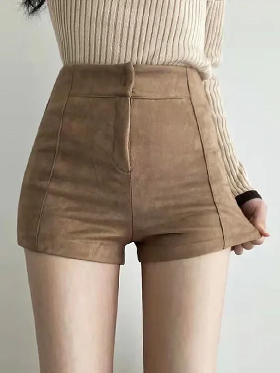鹿皮绒高腰短裤女新款外穿显瘦休闲裤弹力紧身打底包臀靴裤潮