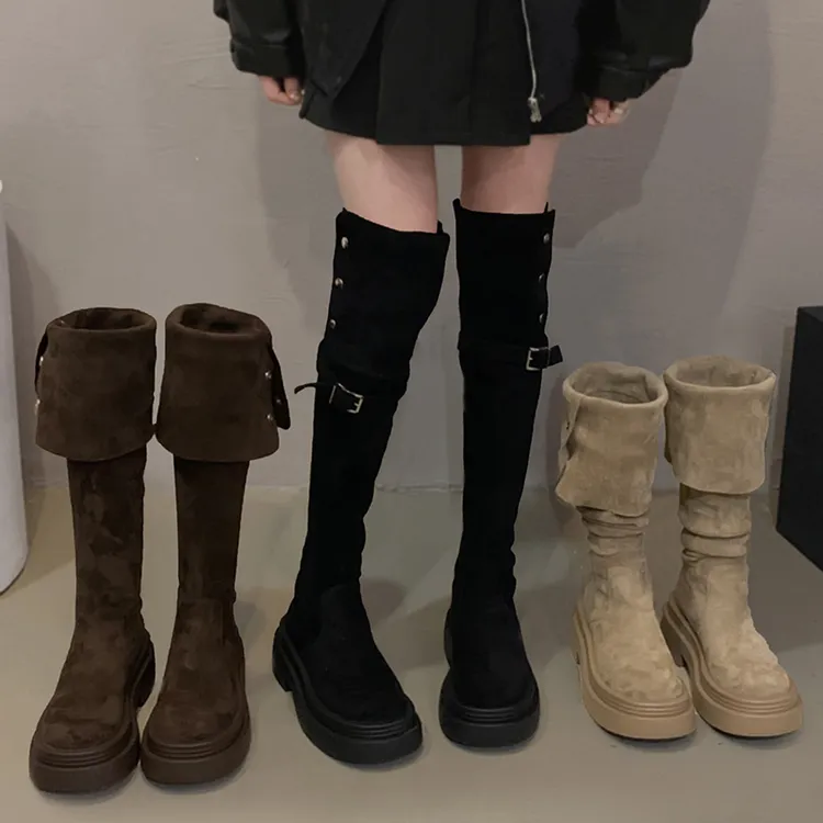 贾不假网红长靴女款2025秋季新款洋气复古ins厚底显瘦过膝高筒靴