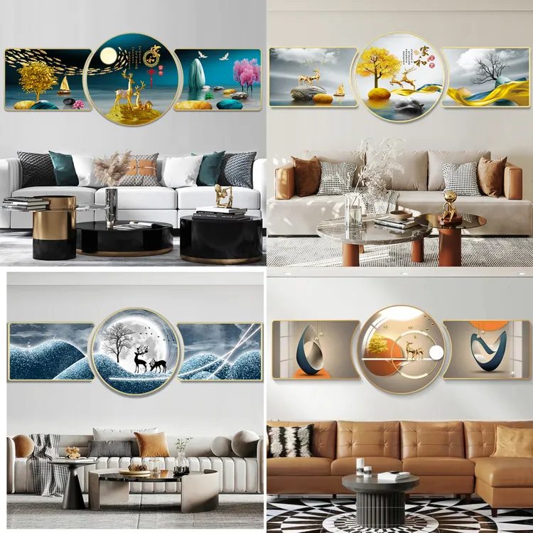 客厅晶瓷水晶客厅装饰画新中式挂画现代简约山水壁画免打孔墙画