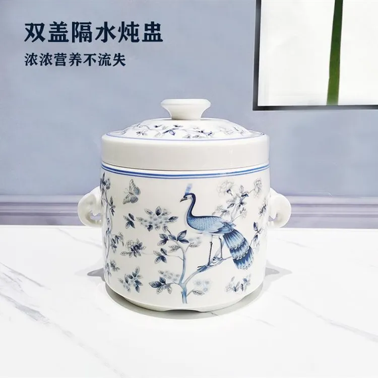 陶瓷炖盅隔水炖家用双盖炖汤盅双耳过滤防烫炖盅陶瓷带盖瓦罐餐具