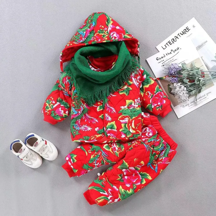 【沫沫家】网红宝宝东北大花拜年服加绒加厚连体衣婴幼儿保暖哈衣