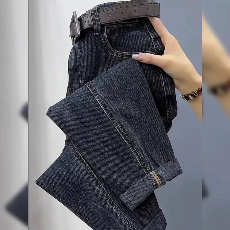 秋冬爆款弹力大码百搭九分直筒裤女梨形身材小个子显瘦哈伦老爹裤