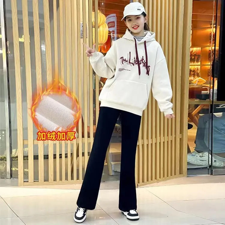 女童秋冬加绒加厚卫衣套装时尚休闲百搭洋气连帽冬季绵羊绒长袖