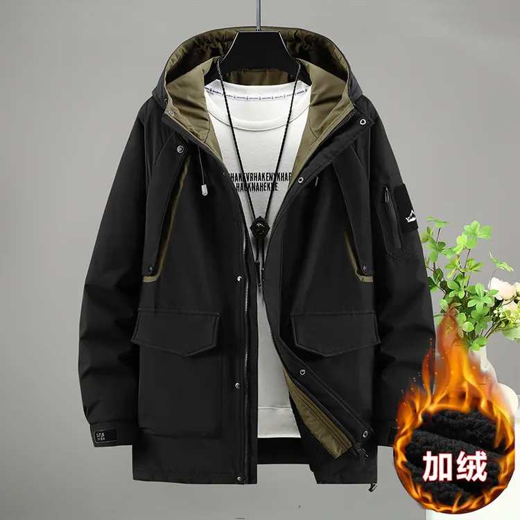 特大码连帽夹克男秋季潮流胖子加肥加大男装冬季宽松加绒加厚外套