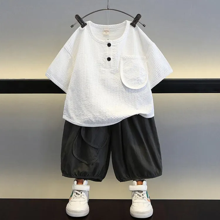 男童夏装套装2024新款洋气宝宝夏季短袖衣服男孩儿童夏天痞帅童装