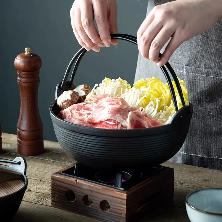 家用寿喜锅小火锅日式锅具锅仔多用铸铁锅炖锅 酒精炉干锅带锅盖