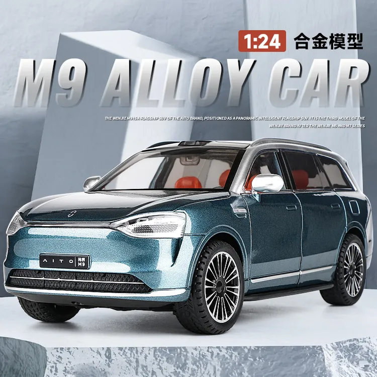 仿真赛力斯问界M9汽车模型合金车模桌面收藏摆件1/24男孩避震玩具